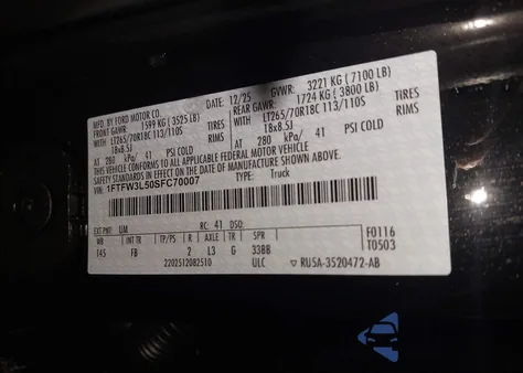 2025 Ford F-150 Xlt z USA, uszkodzony, nr VIN 1FTFW3L50SFC70007